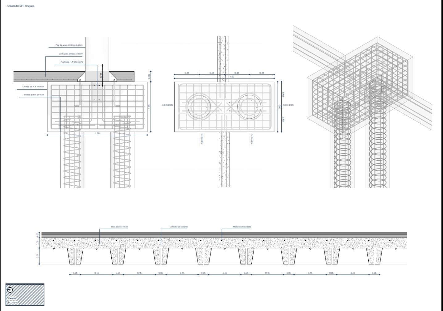 Detalle estructural mostrando conexiones y especificaciones de la estructura metálica