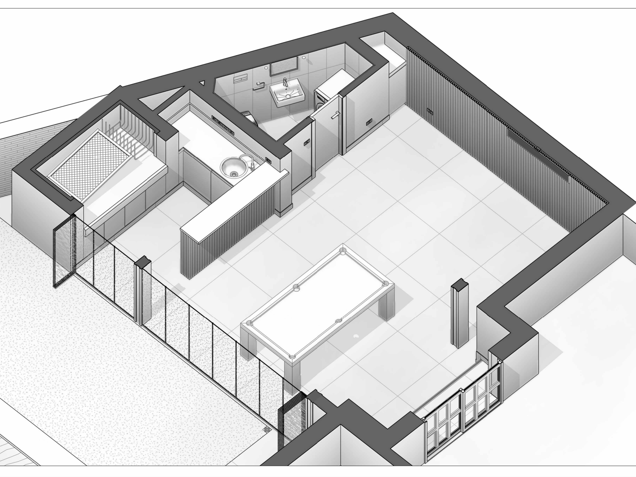Boceto arquitectónico - vista isométrica del espacio completo
